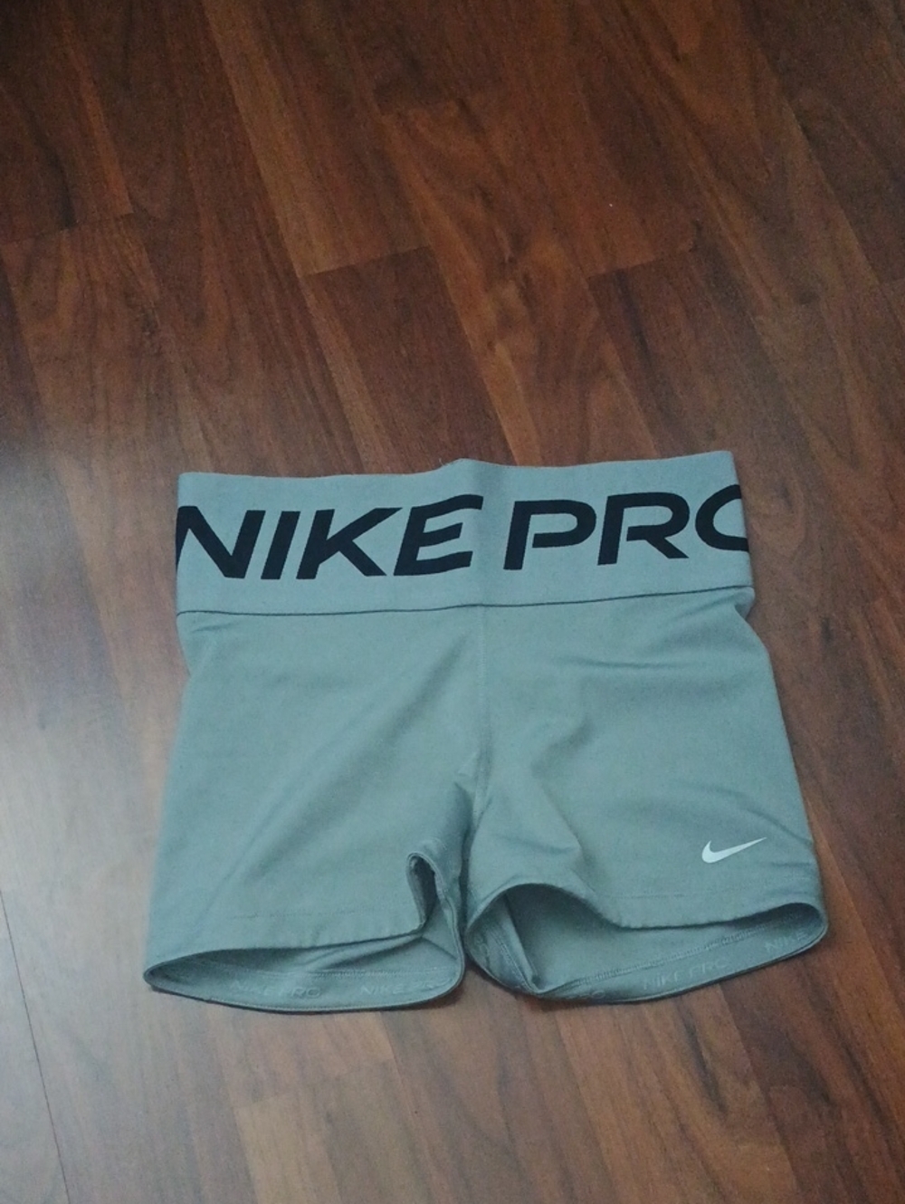 Nike Pro Light Gray Womens Bike Shorts with Black Logo Waistband